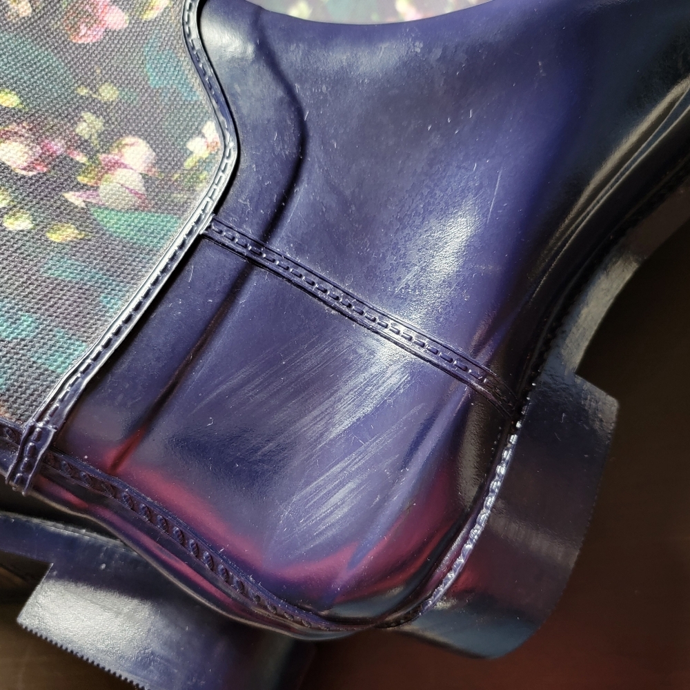 Ted Baker Hampto Blue Floral Tall Rain Boots with Buckle Strap Size 8 - Picture 10 of 14